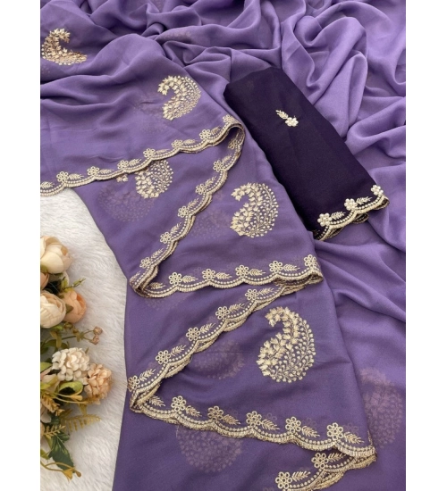 Women's Digital Printed  Georgette Saree With Unstitched Blouse (Lavendar, 5-6 Mtrs)