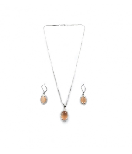 Women's Brass Silver Plated Pendant Set (Orange)