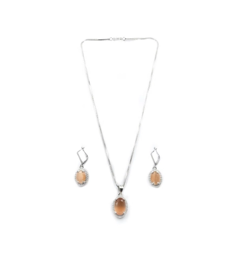 Women's Brass Silver Plated Pendant Set (Orange) Women's Brass Silver Plated Pendant Set (Orange)
