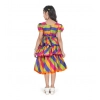 Girl's Taffeta Silk Striped Short Sleeve V Neck Dress (Multicolor)