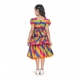 Girl's Taffeta Silk Striped Short Sleeve V Neck Dress (Multicolor)