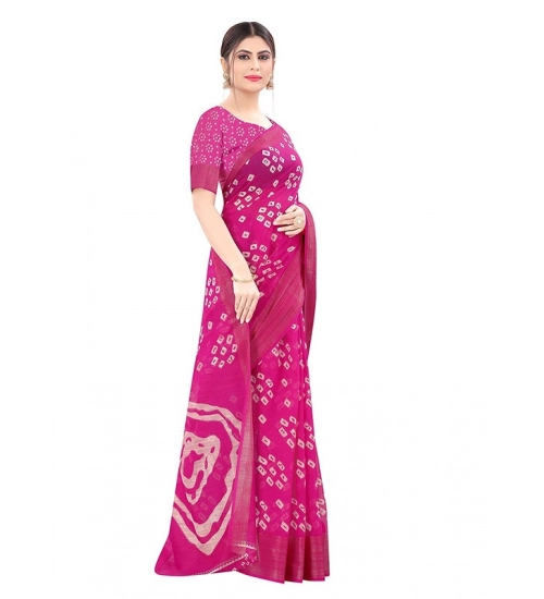 Women's Cotton Silk Bandhni Saree With Unstitched Blouse 5.5Mtr (Pink)