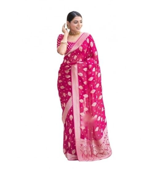 Women's Soft Lichi Silk Printed Saree With Unstitched Blouse 5.5Mtr (Pink)