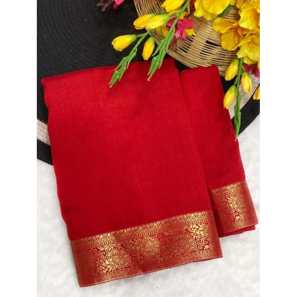 Women's Vichitra Silk Printed Saree With Unstitched Blouse 5.5Mtr (Red) Women's Vichitra Silk Printed Saree With Unstitched Blouse 5.5Mtr (Red)