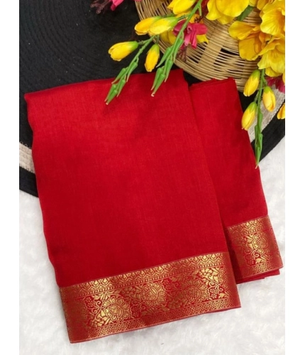 Women's Vichitra Silk Printed Saree With Unstitched Blouse 5.5Mtr (Red)