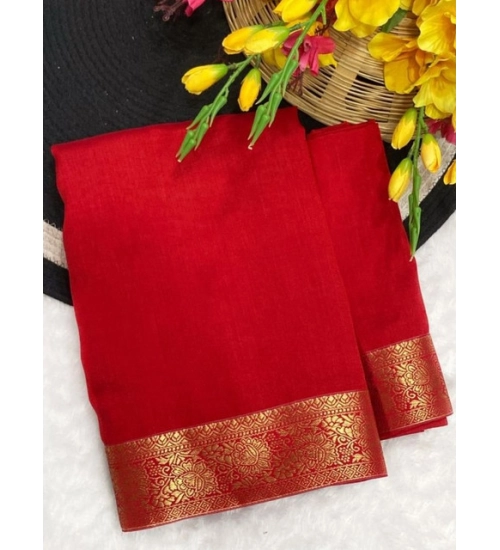 Women's Vichitra Silk Printed Saree With Unstitched Blouse 5.5Mtr (Red)