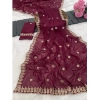 Women's Georgette Embroidered Saree With Unstitched Blouse 5.5Mtr (Red)