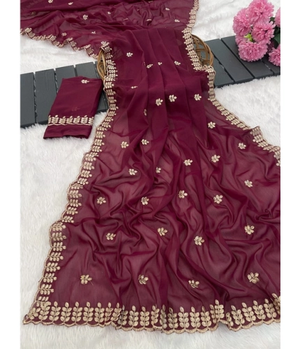 Women's Georgette Embroidered Saree With Unstitched Blouse 5.5Mtr (Red) Women's Georgette Embroidered Saree With Unstitched Blouse 5.5Mtr (Red)