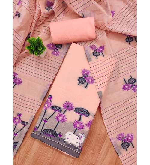 Women's Banarasi Silk Printed Unstitched Salwar Suit Material With Dupatta (Peach, 3Mtrs)