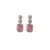 Women's Brass Silver Plated Drop Earrings (Pink)