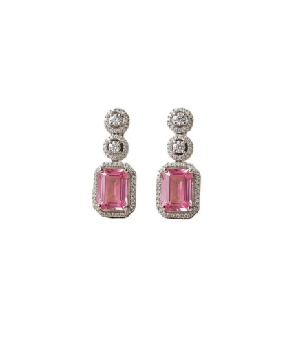 Women's Brass Silver Plated Drop Earrings (Pink)
