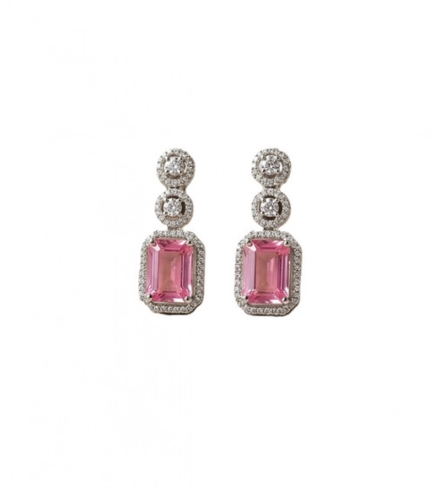 Women's Brass Silver Plated Drop Earrings (Pink)
