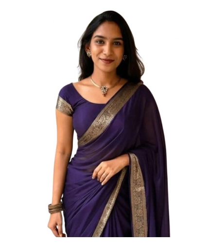 Women's Vichitra Silk Printed Saree With Unstitched Blouse 5.5Mtr (Purple)