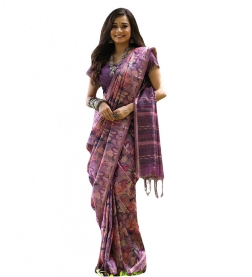 Women's Faux_Tussar_Silk Abstract_Print Saree With Unstitched Blouse 5.5Mtr (Purple) Women's Faux_Tussar_Silk Abstract_Print Saree With Unstitched Blouse 5.5Mtr (Purple)