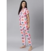 Women's Cotton Blend Printed Short Sleeve Night Suit (Pink)
