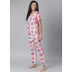 Women's Cotton Blend Printed Short Sleeve Night Suit (Pink) Women's Cotton Blend Printed Short Sleeve Night Suit (Pink)