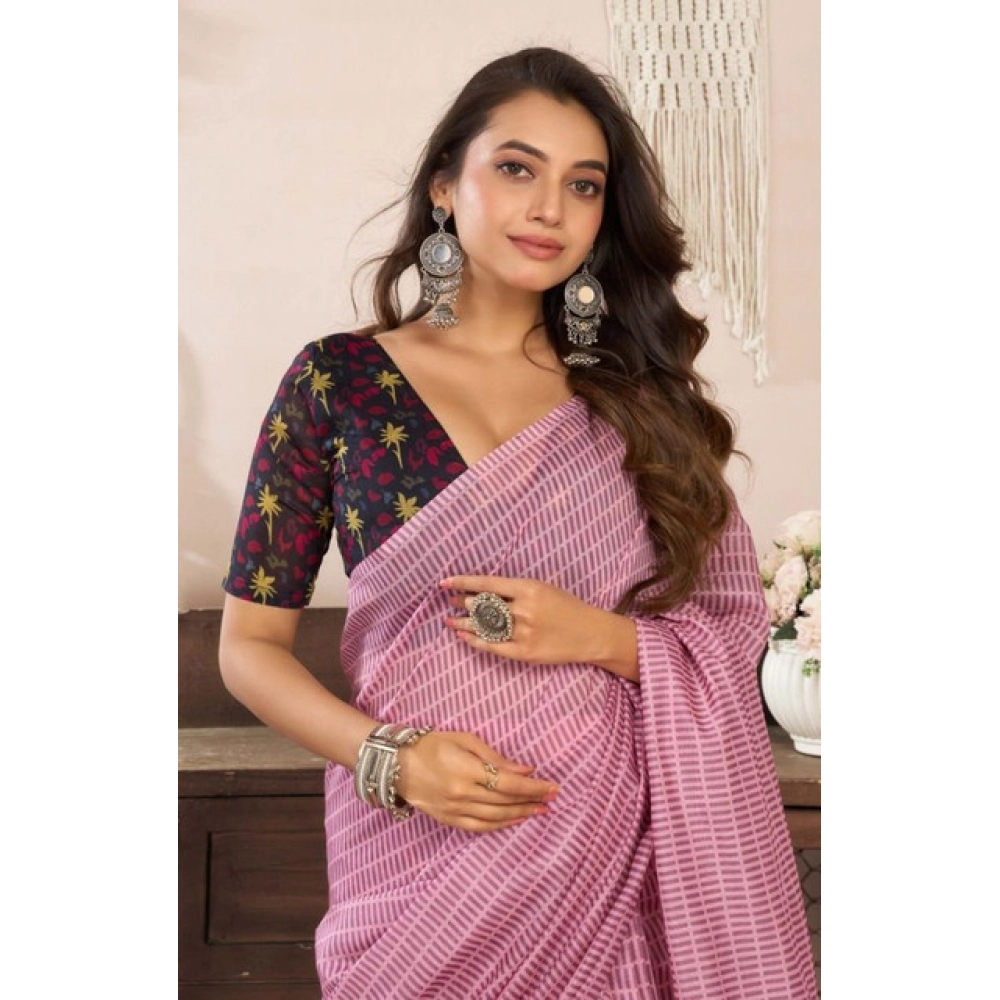 Women's Faux Linen Geometric Ready to wear Saree With Unstitched Blouse 5.5Mtr (LightPink) Women's Faux Linen Geometric Ready to wear Saree With Unstitched Blouse 5.5Mtr (LightPink)