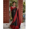 Women's Soft Lilan Printed Saree With Unstitched Blouse 5.5Mtr (Black)