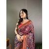 Women's Linen Printed Saree With Unstitched Blouse 5.5Mtr (Brown)