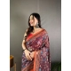 Women's Linen Printed Saree With Unstitched Blouse 5.5Mtr (Brown)