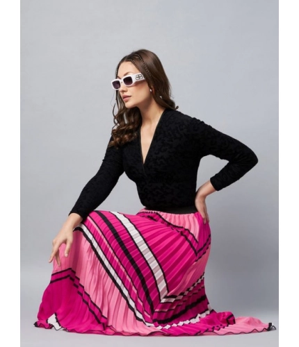 Women's Satin Pleated Elasticated Skirt (Pink)