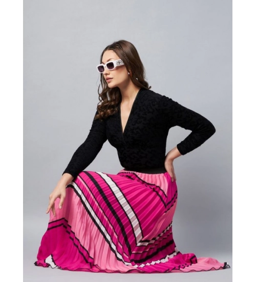 Women's Satin Pleated Elasticated Skirt (Pink) Women's Satin Pleated Elasticated Skirt (Pink)