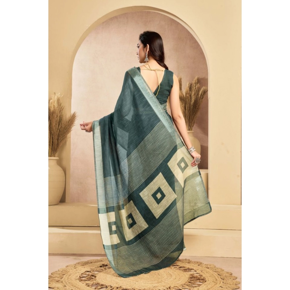Women's Linen Cotton Printed Ready To Wear Saree With Unstitched Blouse 5.5 Mtr (Light_Teal) Women's Linen Cotton Printed Ready To Wear Saree With Unstitched Blouse 5.5 Mtr (Light_Teal)