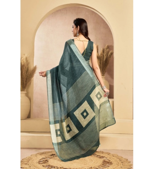 Women's Linen Cotton Printed Ready To Wear Saree With Unstitched Blouse 5.5 Mtr (Light_Teal) Women's Linen Cotton Printed Ready To Wear Saree With Unstitched Blouse 5.5 Mtr (Light_Teal)