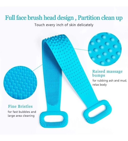 Pack Of 2_Silicone Bath Scrubber Belt – Dual-Sided Exfoliating Body Cleaning Strap (Color: Assorted )