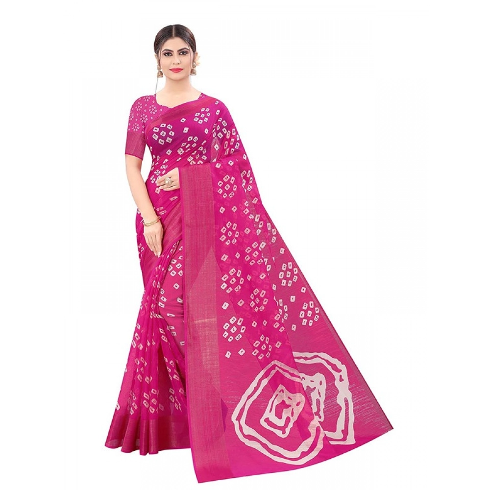 Women's Cotton Silk Bandhni Saree With Unstitched Blouse 5.5Mtr (Pink) Women's Cotton Silk Bandhni Saree With Unstitched Blouse 5.5Mtr (Pink)