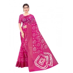 Women's Cotton Silk Bandhni Saree With Unstitched Blouse 5.5Mtr (Pink)