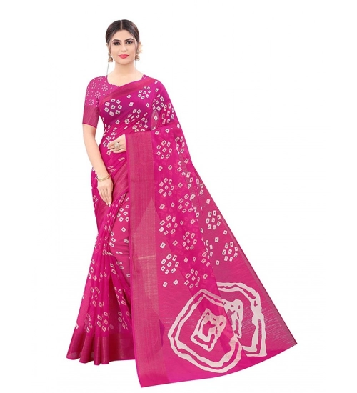 Women's Cotton Silk Bandhni Saree With Unstitched Blouse 5.5Mtr (Pink)