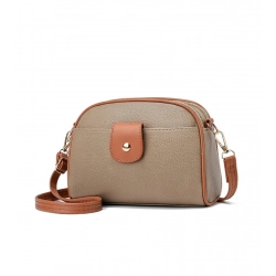 Women's PU Leather Zipper Sling Bag (Khakhi)