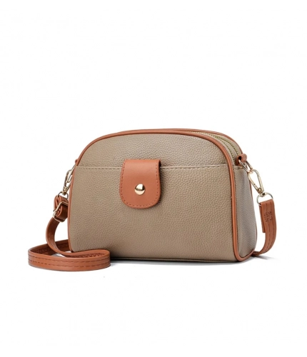 Women's PU Leather Zipper Sling Bag (Khakhi)