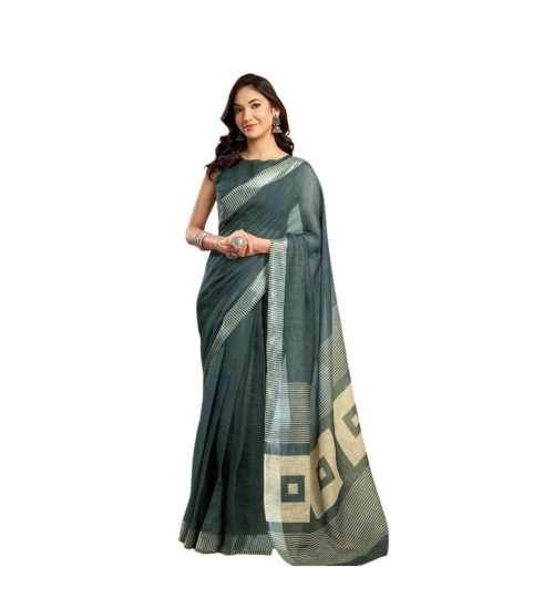 Women's Linen Cotton Printed Ready To Wear Saree With Unstitched Blouse 5.5 Mtr (Light_Teal)