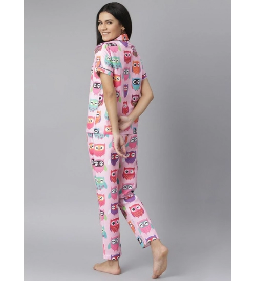 Women's Cotton Blend Printed Short Sleeve Night Suit (Pink) Women's Cotton Blend Printed Short Sleeve Night Suit (Pink)