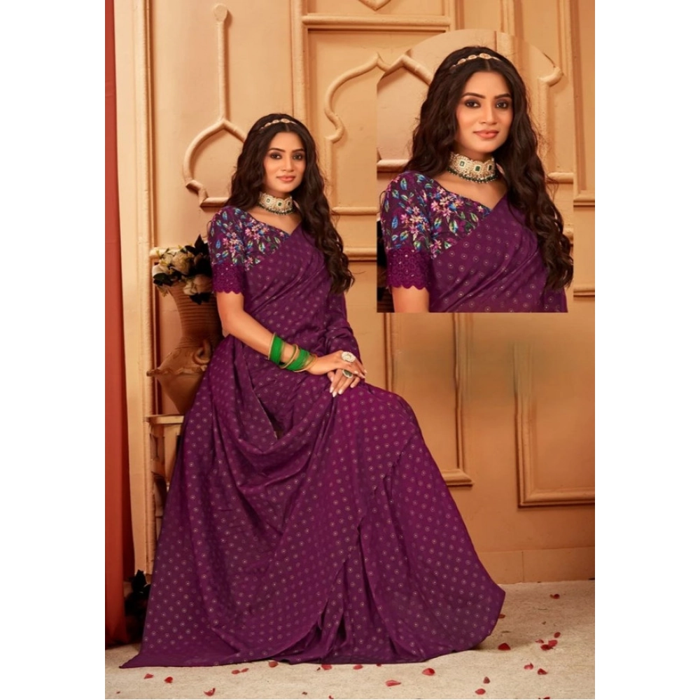 Women's Printed Brasso Saree With Unstitched Blouse (Magenta, 5-6 Mtrs) Women's Printed Brasso Saree With Unstitched Blouse (Magenta, 5-6 Mtrs)