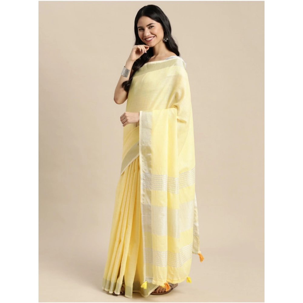 Women's Linen Cotton Printed Saree With Unstitched Blouse 5.5Mtr (Yellow) Women's Linen Cotton Printed Saree With Unstitched Blouse 5.5Mtr (Yellow)