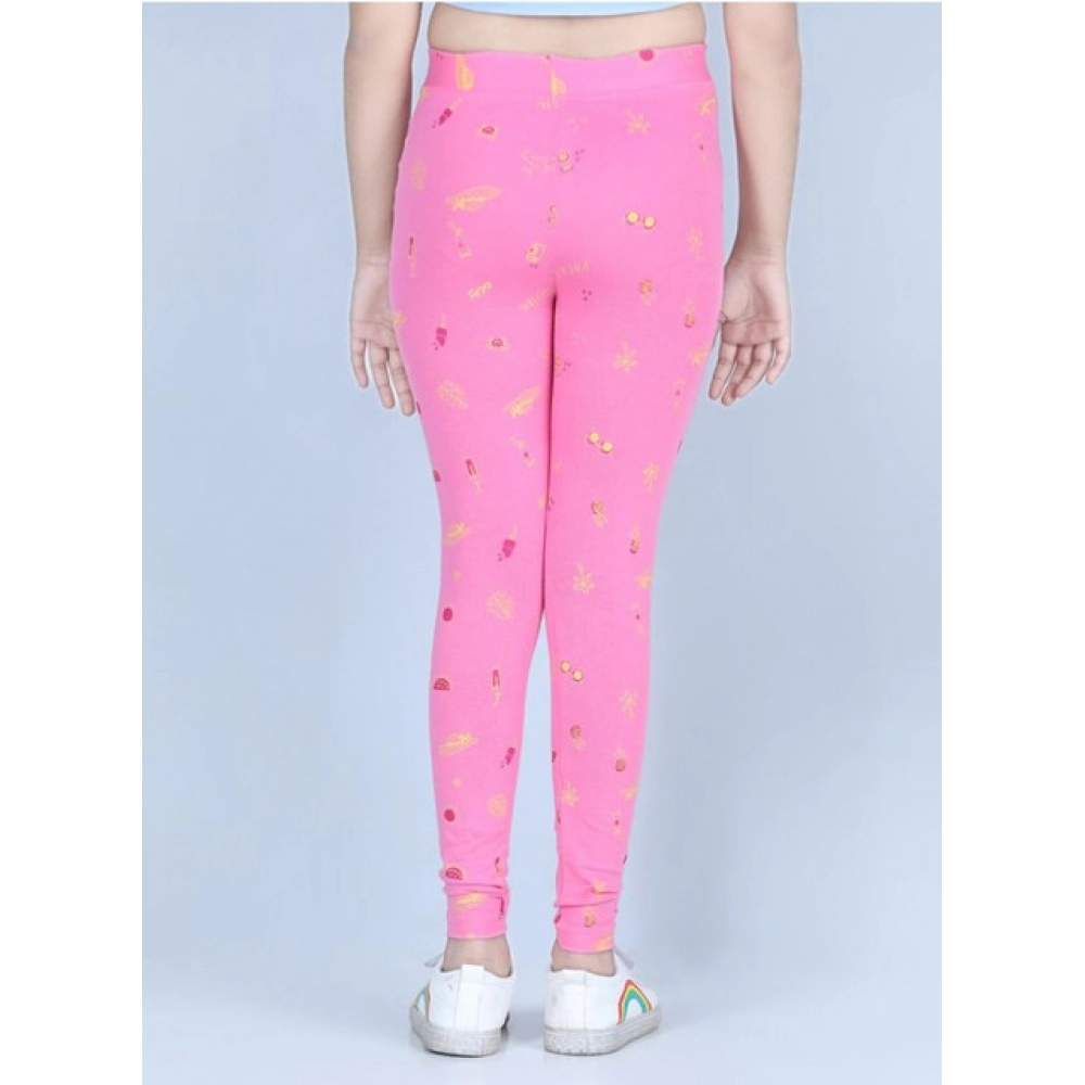 Girl's Cotton Lycra Printed Elasticated Leggings (Pink) Girl's Cotton Lycra Printed Elasticated Leggings (Pink)