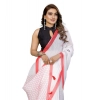 Women's Linen Cotton Printed Saree With Unstitched Blouse 5.5Mtr (White)