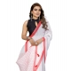 Women's Linen Cotton Printed Saree With Unstitched Blouse 5.5Mtr (White)