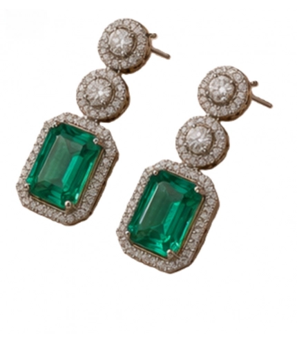Women's Brass Silver Plated Drop Earrings (Green)