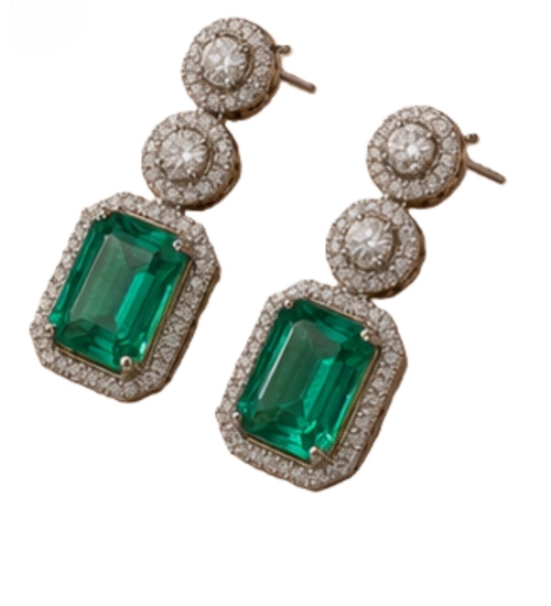 Women's Brass Silver Plated Drop Earrings (Green)