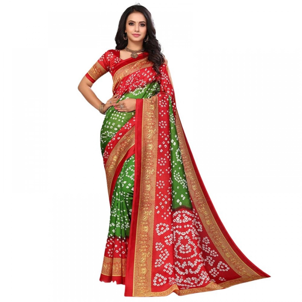 Women's Litchi silk Printed Saree With Unstitched Blouse 5-6 Mtrs (Green) Women's Litchi silk Printed Saree With Unstitched Blouse 5-6 Mtrs (Green)