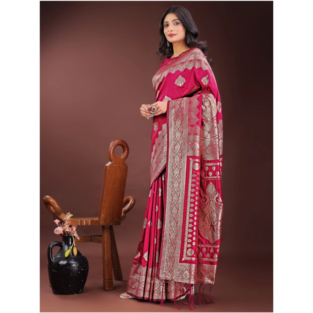 Women's Silk Printed Saree With Unstitched Blouse 5.5Mtr (Magenta) Women's Silk Printed Saree With Unstitched Blouse 5.5Mtr (Magenta)