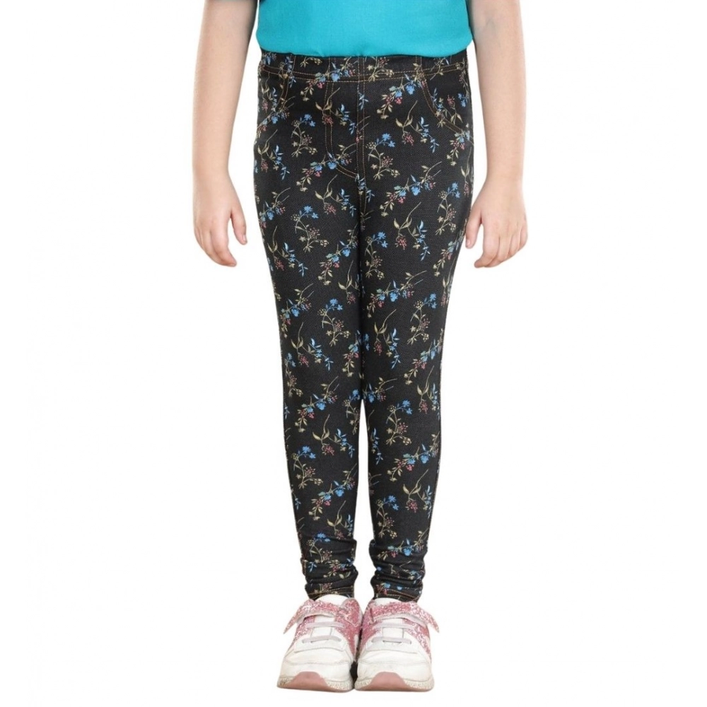 Girl's Cotton Lycra Floral Elasticated Jeggings (Multicolor) Girl's Cotton Lycra Floral Elasticated Jeggings (Multicolor)