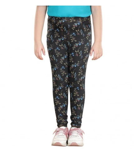 Girl's Cotton Lycra Floral Elasticated Jeggings (Multicolor)