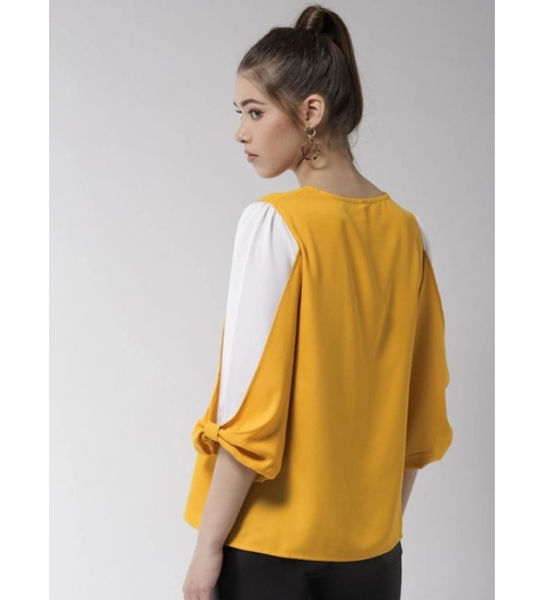 Women's Polyester Colour Block Slit Sleeve Top (Yellow-White) Women's Polyester Colour Block Slit Sleeve Top (Yellow-White)