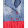 Girl's Denim Roll Up Buttoned Dress (Blue-Red) Girl's Denim Roll Up Buttoned Dress (Blue-Red)