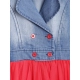 Girl's Denim Roll Up Buttoned Dress (Blue-Red) Girl's Denim Roll Up Buttoned Dress (Blue-Red)